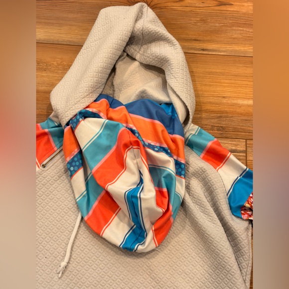 Unique Boutique Double Hooded Colorful Striped Hoodie in Size Large - Picture 6 of 7